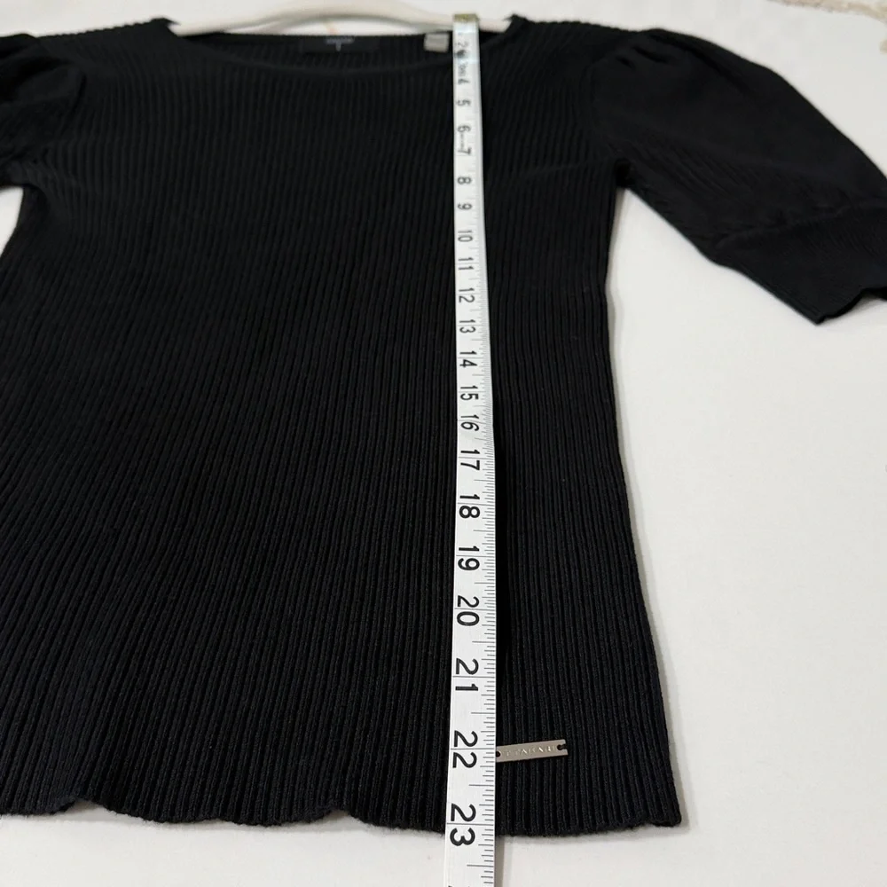 Tahari Black Ribbed Knit Sweater with puff sleeve | XS